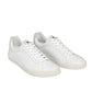 A pair of VEJA Esplar Leather Women's Sneakers from Veja, featuring a minimalistic design with white low-top styling, laces, a logo on the tongue, and expertly stitched leather accents.