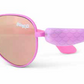 The Girls’ Hampton Beach Sunglasses by Bling2O feature a pink aviator-style frame with mirrored UV-protected lenses, textured purple arms, and a charming bow detail on the front—ideal for sunny days at the beach.