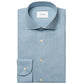 The Eton Slim Wide Spread Solid Signature Flannel Shirt, in light blue cotton with white buttons and a spread collar, is neatly folded and displayed on a white background—ideal for stylish cold-weather wear.