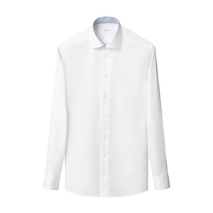 The Eton White Signature Twill Shirt with Contrast Cuff features a button-down front and classic collar, shown on a white background.