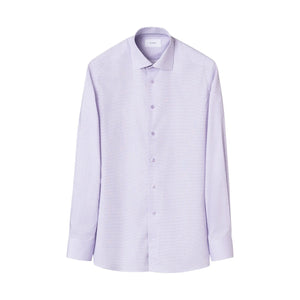 The Eton Solid Signature Oxford Shirt is a light purple, long-sleeve cotton dress shirt with a standard collar and button closure. Shown against a plain white background, it features a crease-resistant finish and a clean, simple design.