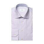Slim Cut Away Check Twill Shirt by Eton in a light purple checkered, wrinkle-resistant fabric, featuring a pointed collar and buttoned cuffs, neatly folded and displayed on a white background.