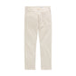 The Everett Slim Straight jeans by AG Jeans feature a mid-rise waist, slim straight fit, front and back pockets, button closure, and belt loops. Crafted from light beige twill linen, these jeans are displayed on a white background.