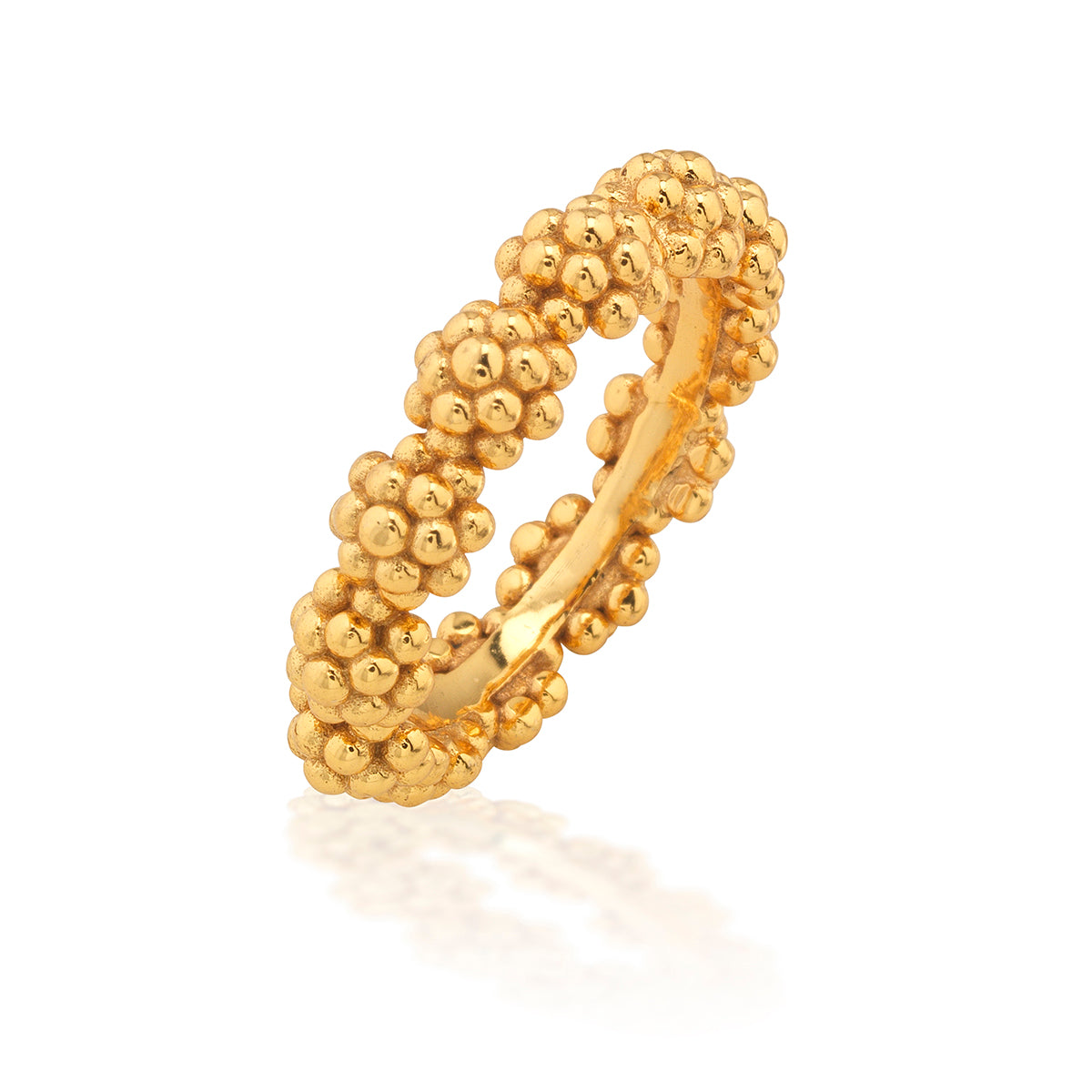 The Juliska Capucine De Wulf Berry Icon Ring in Gold features a textured band with clusters of small, rounded beads—ideal for stacking and adding elegance to any look.