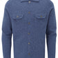 The Alan Paine Tore Button Knit Shirt is a blue button-up cardigan made from luxurious Super Geelong Wool, featuring long sleeves and two buttoned chest pockets.