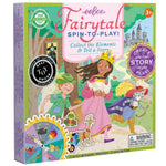 Box of “Eeboo Fairytale Spinner Game” for ages 3+, featuring a princess, animals, castle, storytelling game elements, and award badges on the packaging.