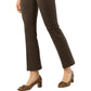 A woman shown from the waist down wears Ann Mashburn's Faye Flare Cropped Pant in dark brown with an elastic waist, paired with leopard print block-heeled shoes, against a white background.