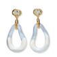 The Galina Earrings by Lizzie Fortunato feature gold-tone studs with clear gemstones and twisted, translucent blue and white resin teardrop hoops.