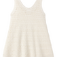 The Rylee & Cru Girls' Crochet Tank Mini Dress is a sleeveless cream dress with a flared A-line silhouette and a scalloped brown hem, shown flat on a white background.