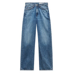Rag & Bone Featherweight Logan high-rise blue jeans with a classic five-pocket design, displayed flat on a white background.