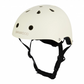 The Banwood Children’s Helmet is cream-colored, features an ABS hard shell, ventilation holes, an adjustable chin strap, and a secure buckle.