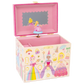 Introducing the Floss and Rock Musical Jewelry Box - Princess: A charming pink and cream jewelry box adorned with princesses and jewels. Open the box to find a mirror and a delightful spinning ballerina figurine inside. This beautiful jewellery box plays the enchanting “carousel waltz” melody as the ballerina dances.