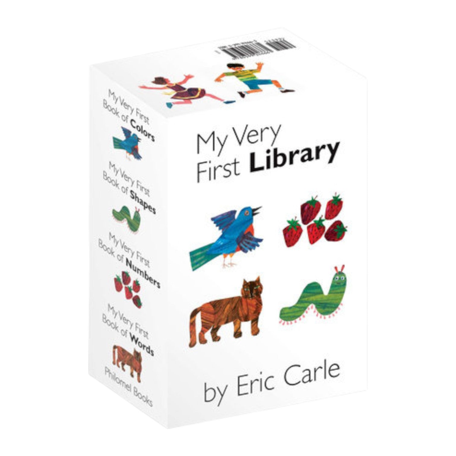 Penguin Random House's "My Very First Library" is a box set of four Eric Carle board books, filled with vibrant illustrations and perfect for introducing young children to animals, fruits, and shapes. Ideal as a gift for early learners.