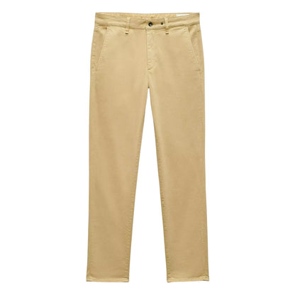 The Rag & Bone Fit 2 Stretch Twill Chino features beige cotton twill, belt loops, front pockets, and a button closure, shown laid flat on a white background.