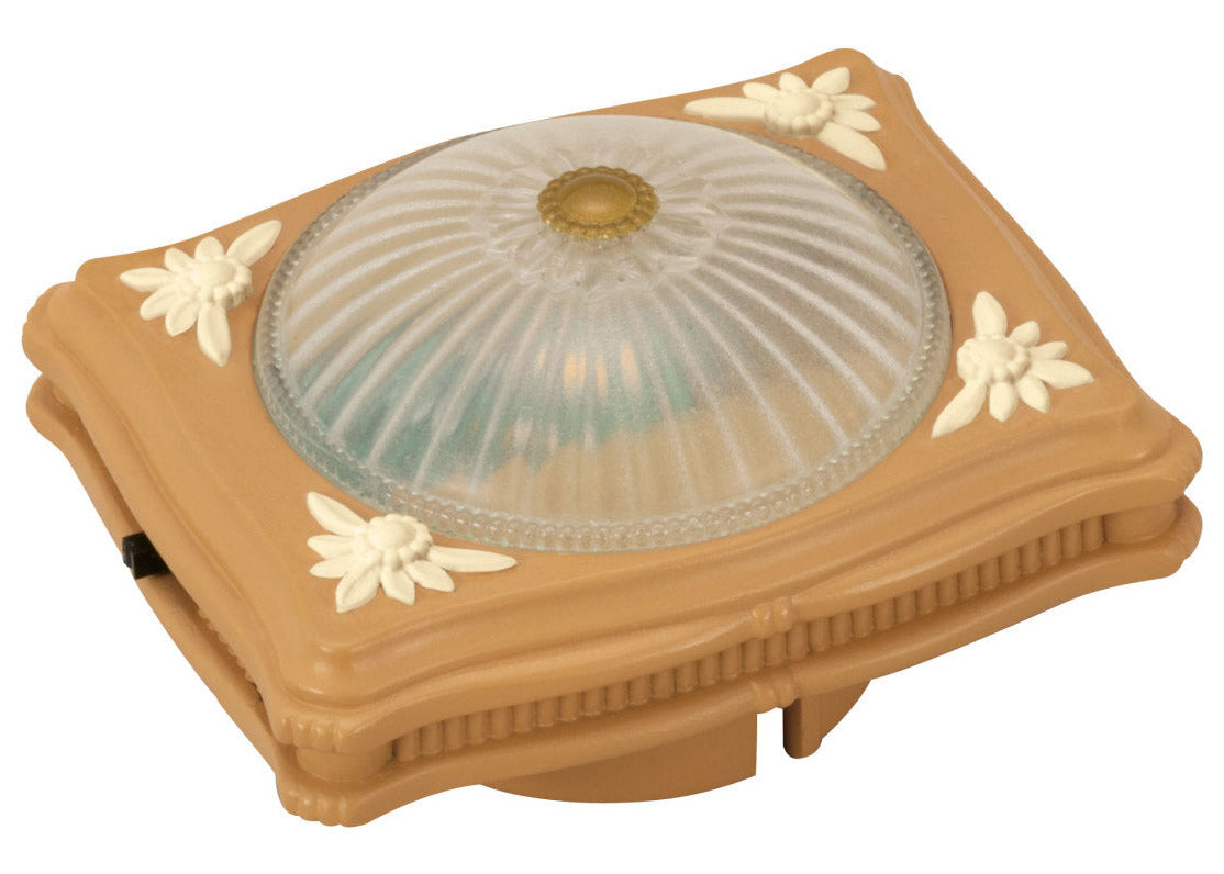 The Calico Critters Ceiling Light is a rectangular plastic fixture featuring a ribbed, dome-shaped glass cover and charming floral accents on each corner—an ideal accessory to illuminate your dollhouse décor or add a perfect finishing touch as a ceiling light for your Calico Critters home.