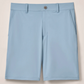 The Johnnie-O Fusionn Short is a light blue men's chino-style short featuring belt loops, side pockets, and a button closure. Crafted from stretch-knit fabric for added comfort, it is shown on a plain background.