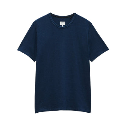 The Rag & Bone Classic Flame Tee, a short-sleeve T-shirt made from durable Peruvian cotton in plain navy blue, is displayed on a white background.