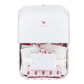 The Pink Chicken Nesting Box Baby Take Home Set features folded pink and white organic pima cotton newborn clothing in a white gift box with a chicken pattern and includes "The Welcoming Box" card—perfect for bringing baby home in comfort and style.