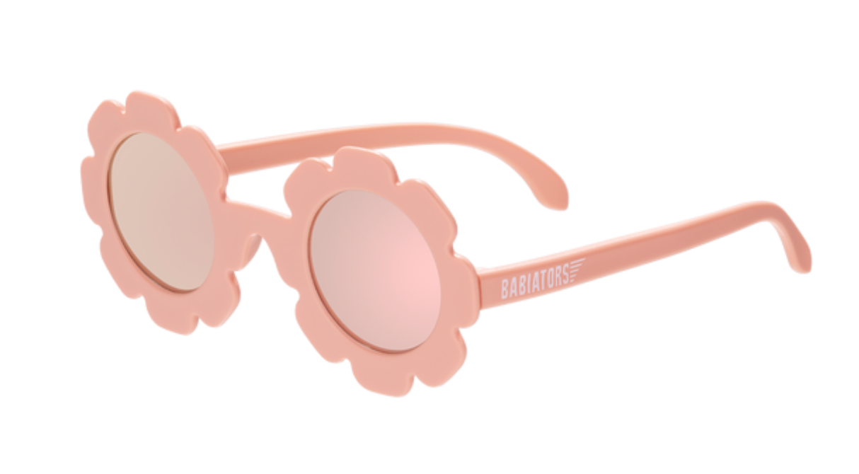 Children's Babiators Polarized Flower Sunglasses with pink frames and UV protection.