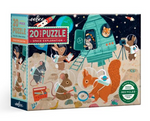 The "eeboo Space Exploration 20 Piece Puzzle" by Eeboo showcases cartoon animals dressed in space suits on the moon's surface near a rocket. This delightful puzzle is perfect for children, inspiring curiosity and adventure.