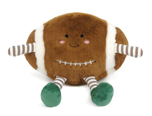 Mon Ami’s Football plush toy features a smiling face, striped arms and legs, and green feet—all set against a plain background. Meet the snuggly Football from Mon Ami, perfect for hugs and playtime! This cuddly stuffed animal is sure to delight kids of all ages.