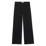 Le Slim Palazzo jeans by Frame—black, high-waisted, wide-leg palazzo style with front and back pockets—shown laid flat on a white background.