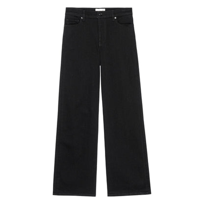 Le Slim Palazzo jeans by Frame—black, high-waisted, wide-leg palazzo style with front and back pockets—shown laid flat on a white background.