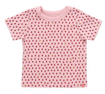 Kids’ Adventure T-Shirt by Coop Kids PC in pink, featuring short sleeves and an all-over repeating pattern of small red and yellow ladybugs, finished with a subtle Coop logo for added detail.