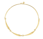 Milos Fish Necklace featuring an 18K gold plated chain with a series of small, connected fish charms.
