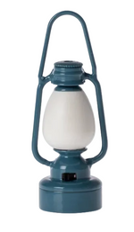 The Maileg Blue Vintage Lantern - Mouse features a charming blue and white design with a metal handle, perfect for camping adventures or bringing a farmhouse accent to any space, and is displayed against a white background.