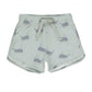 Rylee & Cru Baby Boys' & Boys' Swim Trunk in light gray features a drawstring waist and a playful whale print pattern on a white background.