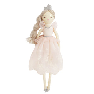 Mon Ami’s Princess Olivia Doll enchants with her silver crown, braided blonde hair, white top, and pink lace dress. With arms and legs gently extended, she’s the perfect keepsake gift for little dreamers.