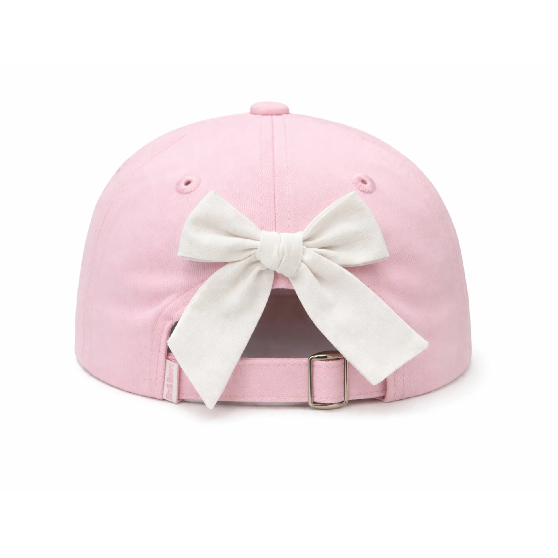 Bits & Bows Sister Bow Hat shown from the back, highlighting a white fabric bow above the adjustable tuckstrap and metal buckle—a charming nod to sisterhood.