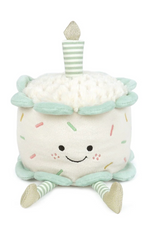 Celebrate with Mon Ami’s Birthday Cake - Mint plush—a mint-colored cake slice with pastel sprinkles, a striped candle, smiling face, and soft arms and legs.