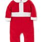 Dress your baby in the Kissy Kissy Christmas Magic Velour Playsuit—an ultra-plush red infant onesie with long sleeves, white collar and cuffs, plus a chest stripe. Perfect as a Santa playsuit for delicate skin.