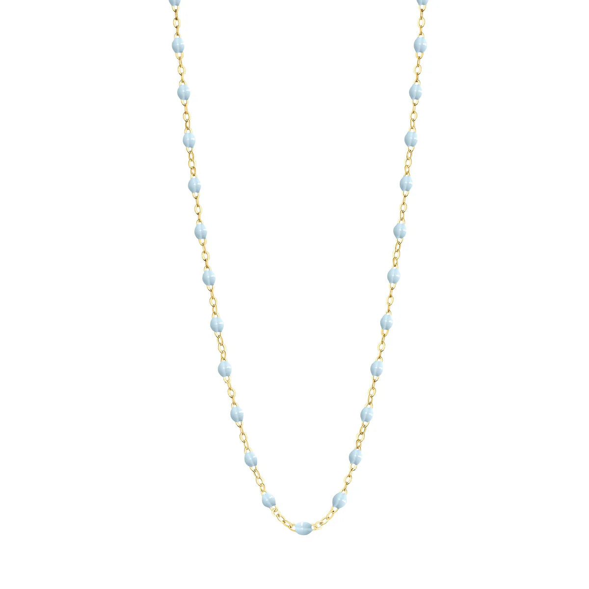 Classic Gigi Necklace 16.5" by Gigi Clozeau: 18k yellow gold chain with evenly spaced light blue beads, shown on a white background.