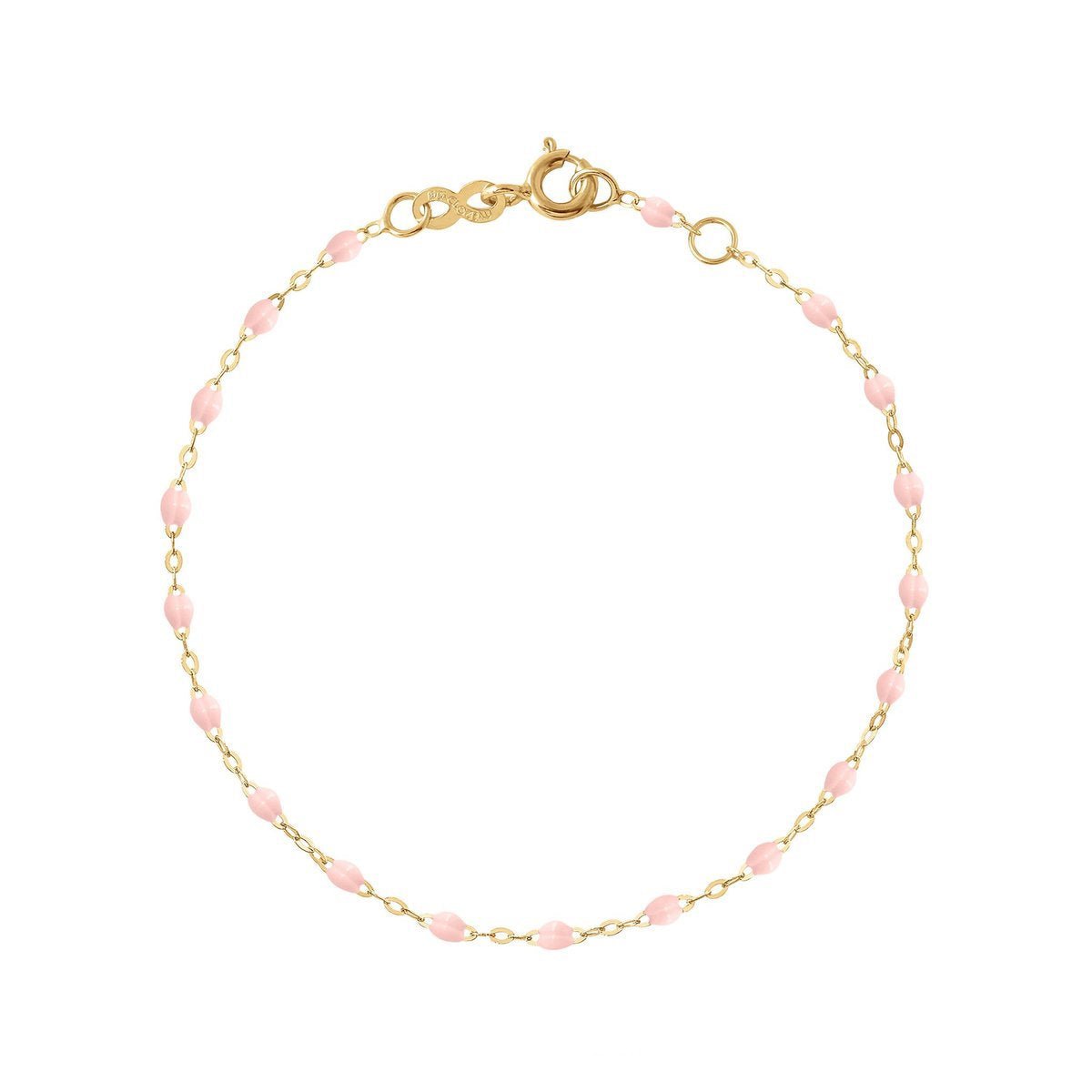 Gigi Clozeau Classic Gigi bracelet with baby pink beads linked in a uniform pattern, against a white background.