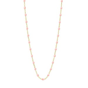 A delicate baby pink beaded Gigi Clozeau Classic Gigi Necklace with 18 carat Yellow Gold links.