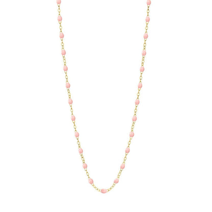 A delicate baby pink beaded Gigi Clozeau Classic Gigi Necklace with 18 carat Yellow Gold links.