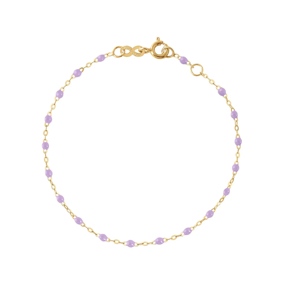 The Classic Gigi Bracelet 6.7" by Gigi Clozeau is crafted in 18K yellow gold, accented with evenly spaced small lavender beads and finished with a lobster clasp—an ideal choice for everyday wear.