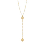 The Madone Charm Classic Gigi Rosary 16.5" by Gigi Clozeau features two oval medallions and small white beads on an 18k gold chain.