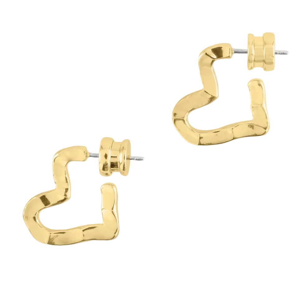 Small Heart Hoop Earrings in 18K gold plate.
