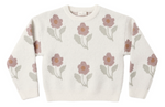 Wrap your little one in the Baby Girls’ and Girls’ Aspen Sweater from Rylee & Cru—a cream-colored knit featuring a delightful pattern of pink and beige flowers with green leaves, displayed flat on a white background.