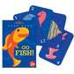 A set of colorful Eeboo Go Fish Playing Cards for children, featuring illustrated underwater creatures including lobsters, angelfish, and numbers, recommended for ages 3 and up.