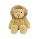 Goldie Lion by Mon Ami is an adorable stuffed animal featuring a tan body and a fluffy brown mane, sitting upright against a white background—making it the perfect baby shower gift.