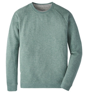 The Peter Millar Crown Comfort Knit Crew is a heathered light green cotton blend crewneck sweater with long sleeves, shown flat on a white background.