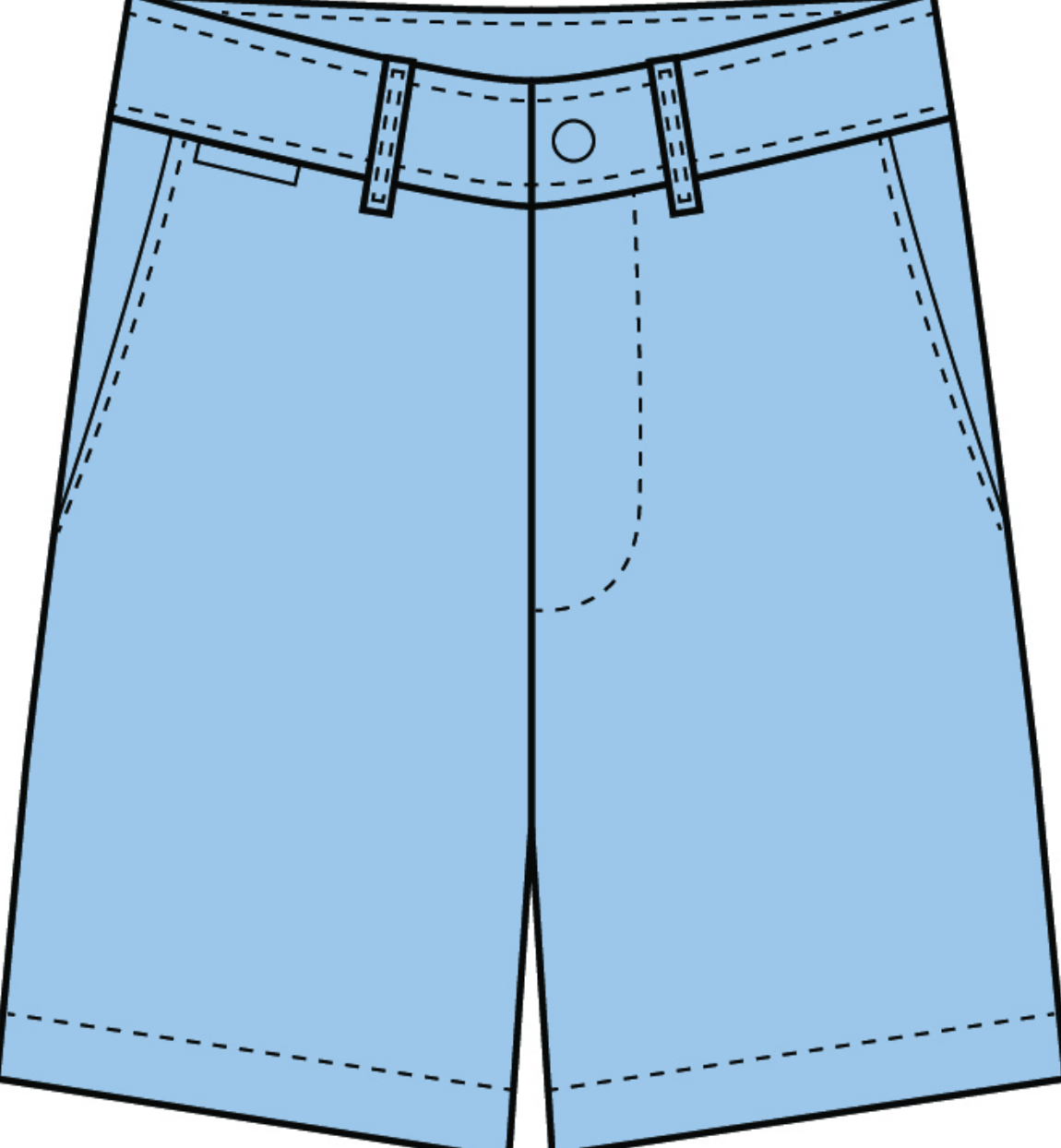 Illustration of Boys' Prepletic™ Charlie's Chinos by The Beaufort Bonnet Company: light blue shorts with a waistband, belt loops, button, and visible stitching—crafted from performance fabric.