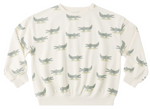 The Rylee & Cru Baby Boys' and Boys' Relaxed Sweatshirt features a cream color, soft French terry fabric, and a playful green cartoon crocodile pattern.