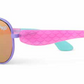The Bling2O Girls’ Hampton Beach Sunglasses feature purple frames, mirrored UV-protected lenses, and pink and turquoise arms with a playful mermaid scale pattern—perfect stylish beach sunglasses for kids.
