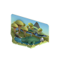 Illustration of a stylized landscape featuring Halftoys Safari Friends, a river, a waterfall, and pyramids in the background.